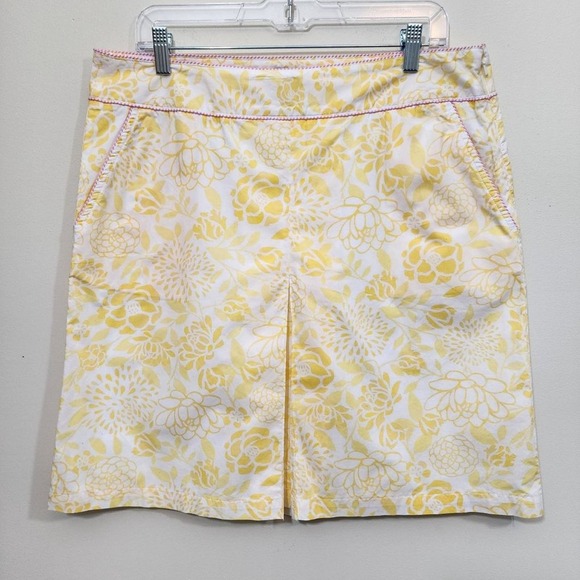 LL Bean vintage yellow floral front pleat skirt with pink trim woman's size 14 - Picture 1 of 11